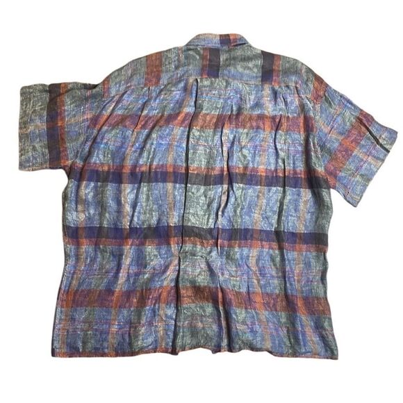 70s Vintage Figaro Paris Striped Gray short Sleeve Button Down Shirt Large - Picture 5 of 8